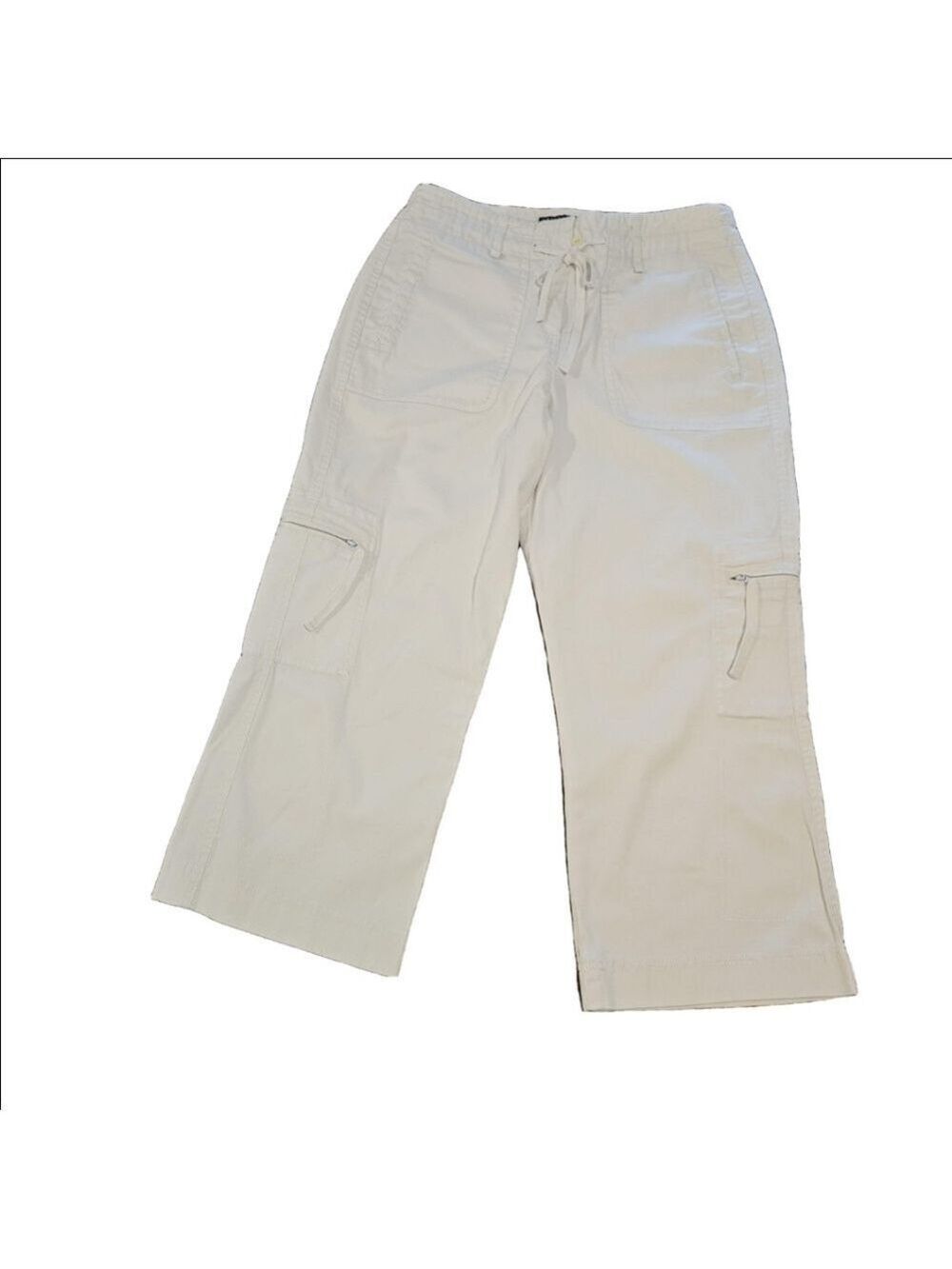 Larry Levine Women's White Capri Cargo Pants, Size 10